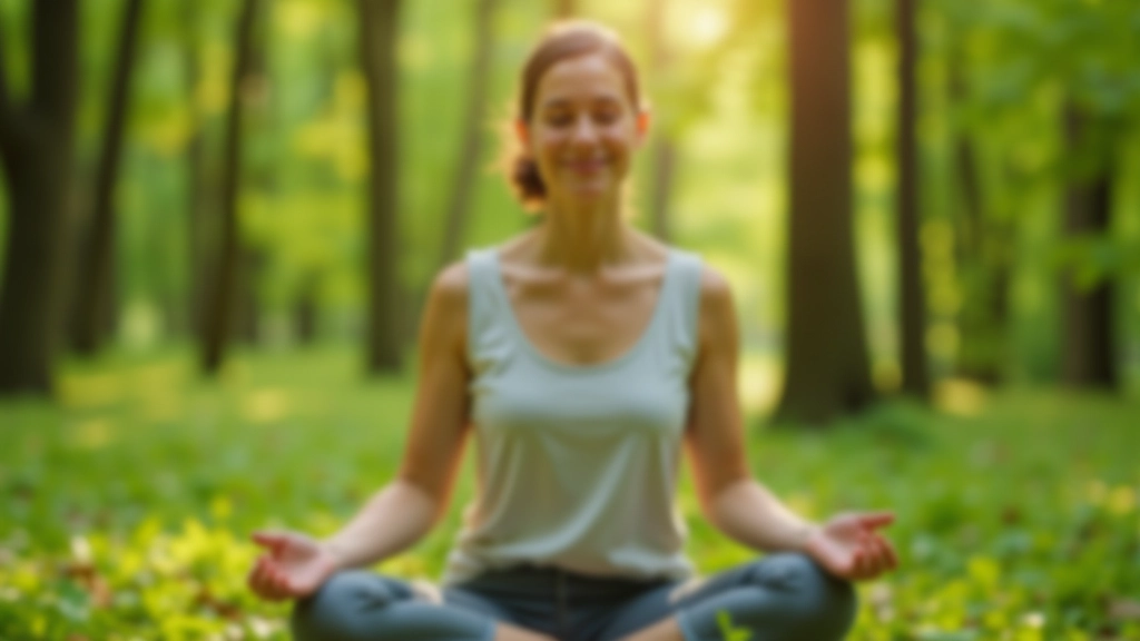 Vrouw mediteert buiten in de natuur